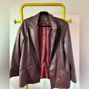 Oversized maroon faux leather blazer